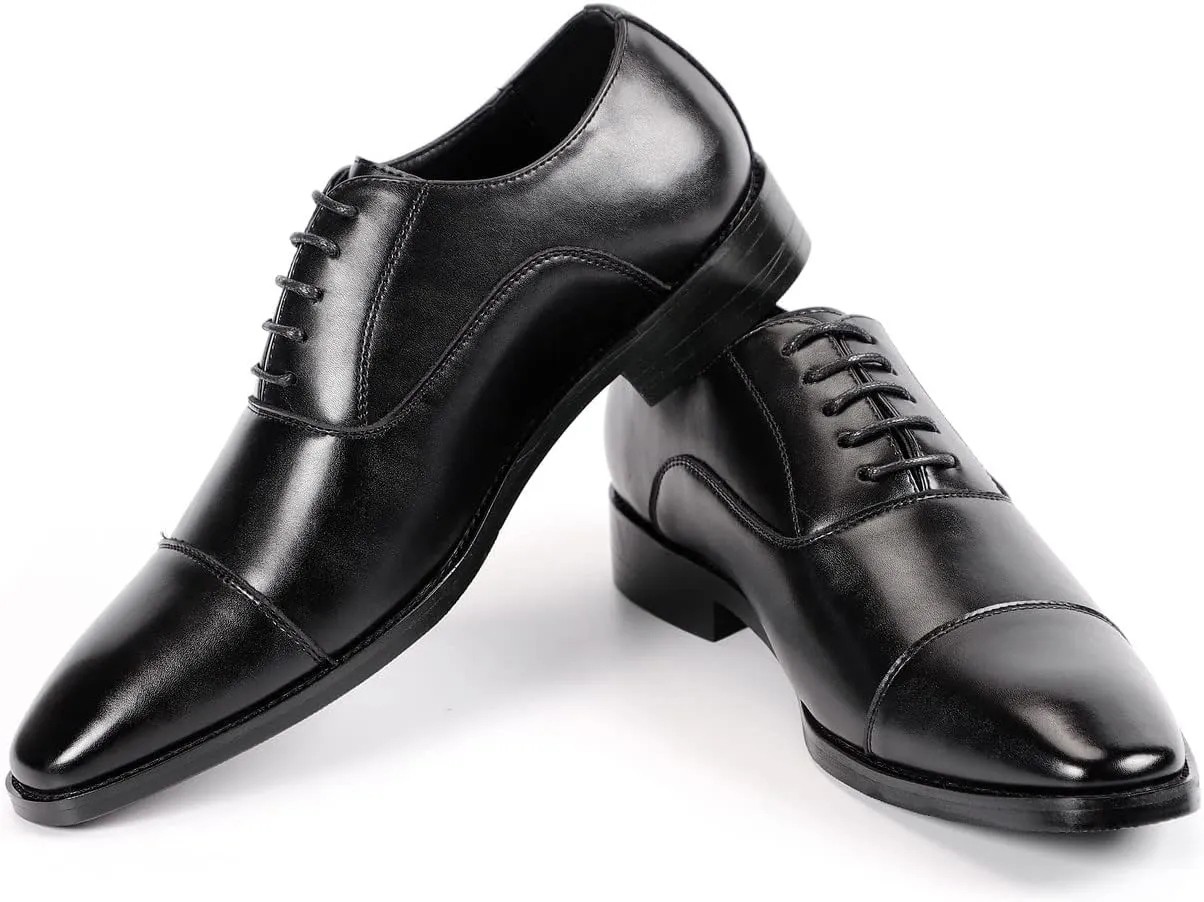 Santimon Men's Oxford Dress Classic Formal Business Cap Toe Leather Lined Derby Shoes