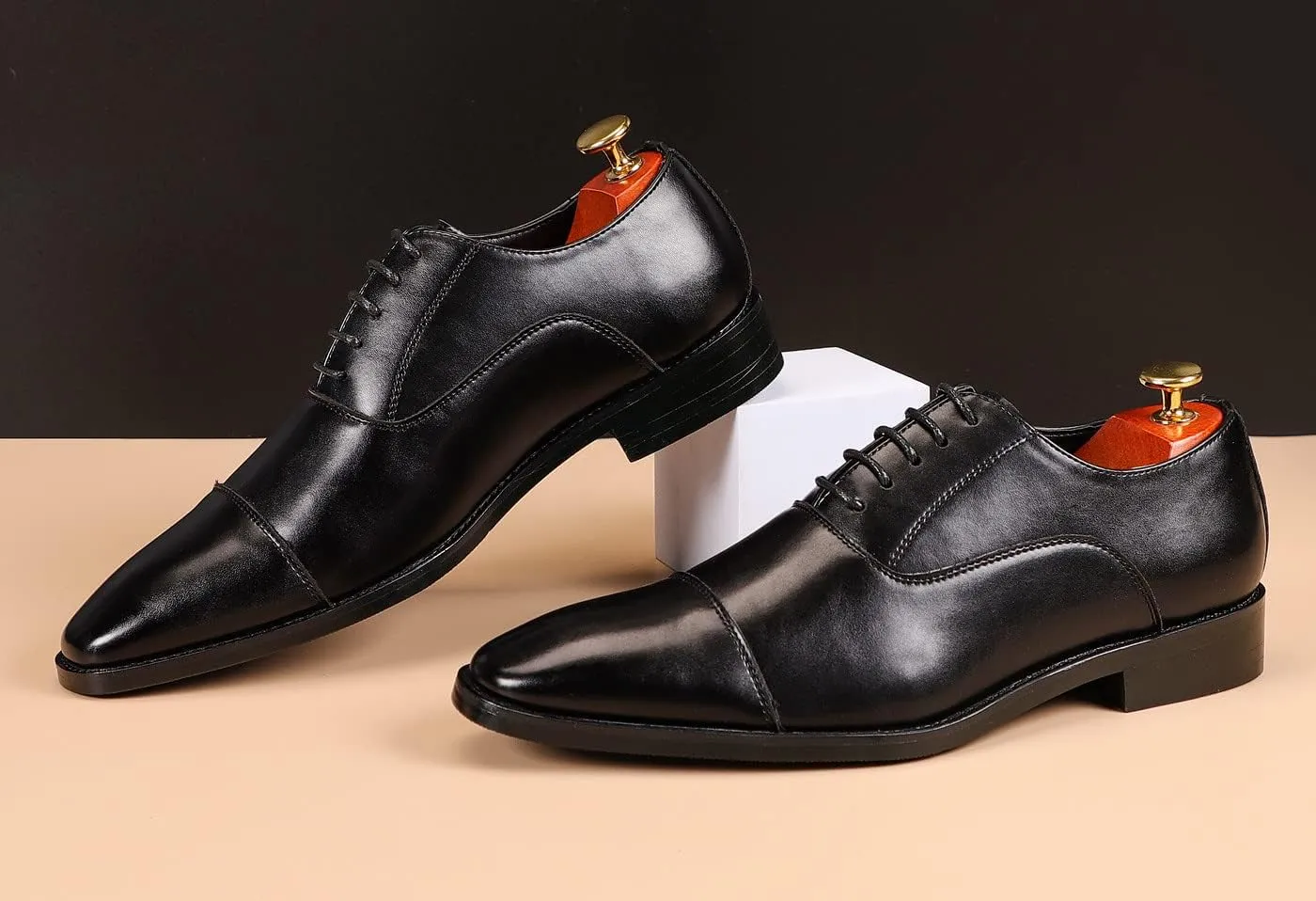 Santimon Men's Oxford Dress Classic Formal Business Cap Toe Leather Lined Derby Shoes