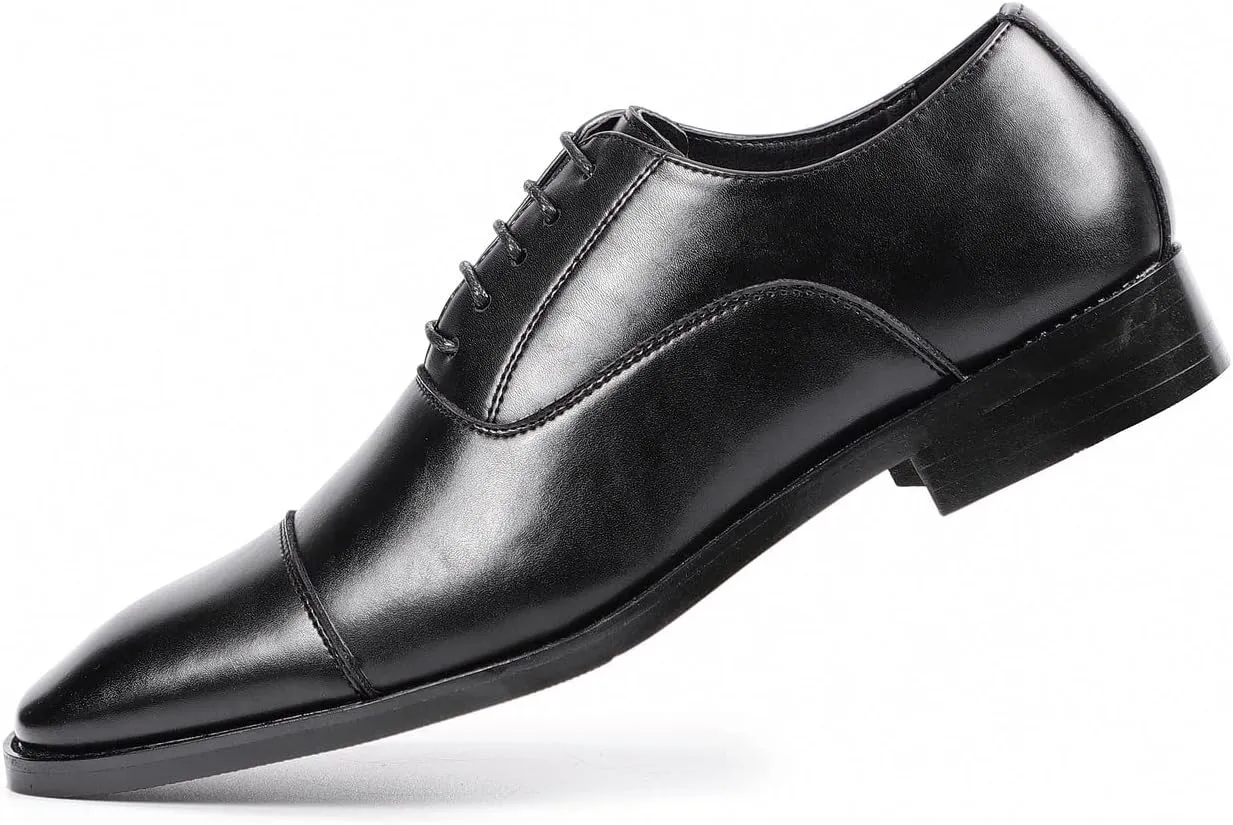 Santimon Men's Oxford Dress Classic Formal Business Cap Toe Leather Lined Derby Shoes