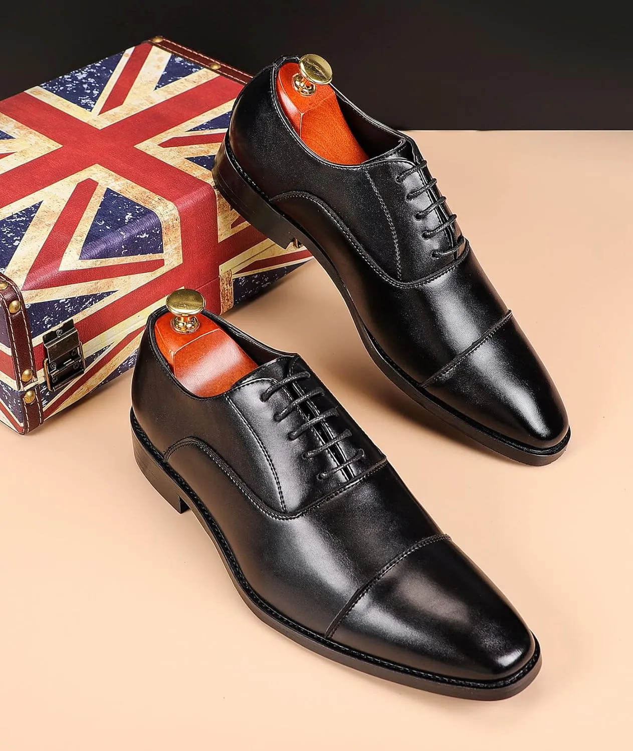 Santimon Men's Oxford Dress Classic Formal Business Cap Toe Leather Lined Derby Shoes