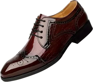 Santimon Men's Patent Leather Wingtip Brogue Oxford Shoes Dress Derby Prom Fashion Business Shoes