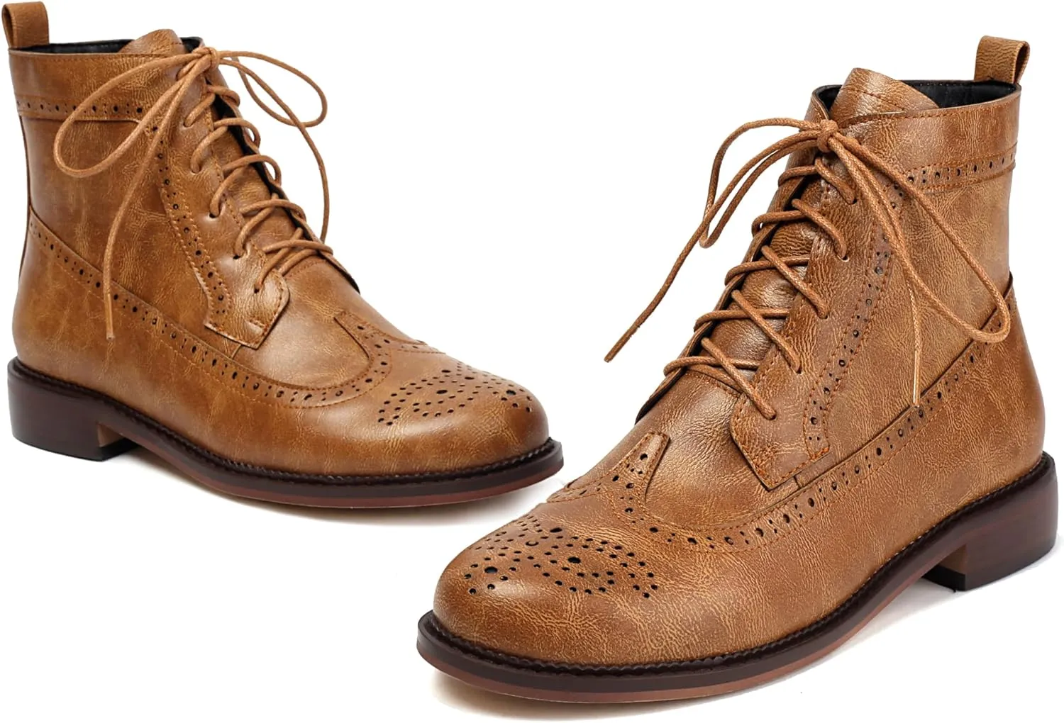 SEIFIN Women's Wingtip Oxford Boot Combat Boots Side Zip Ankle Motorcycle Boots Dressy Lace Up Wingtip Brogue Short Booties