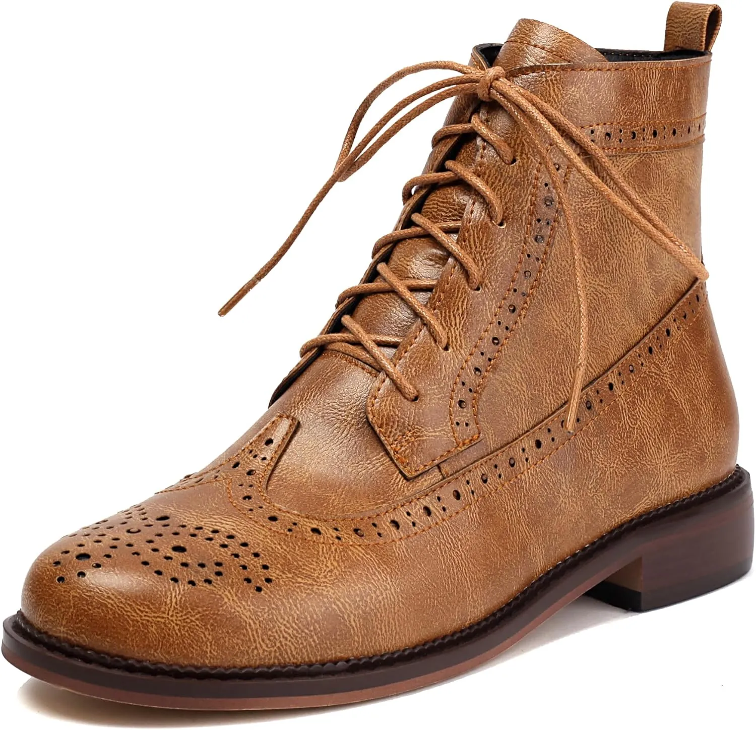 SEIFIN Women's Wingtip Oxford Boot Combat Boots Side Zip Ankle Motorcycle Boots Dressy Lace Up Wingtip Brogue Short Booties