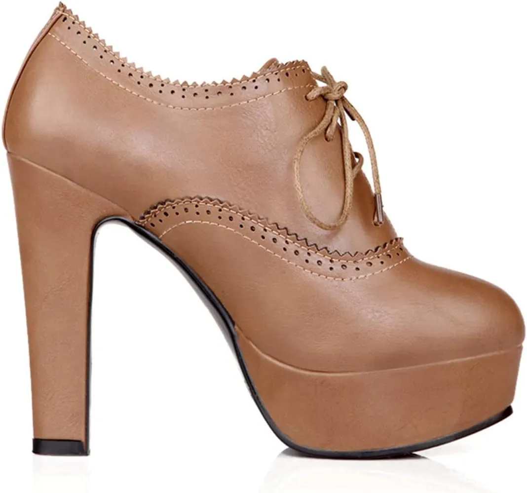 SHEMEE Womens Block Heel Platform Lace Up Pumps Oxford High Heels Ankle Booties Brogue Wingtip Vintage Dress Shoes