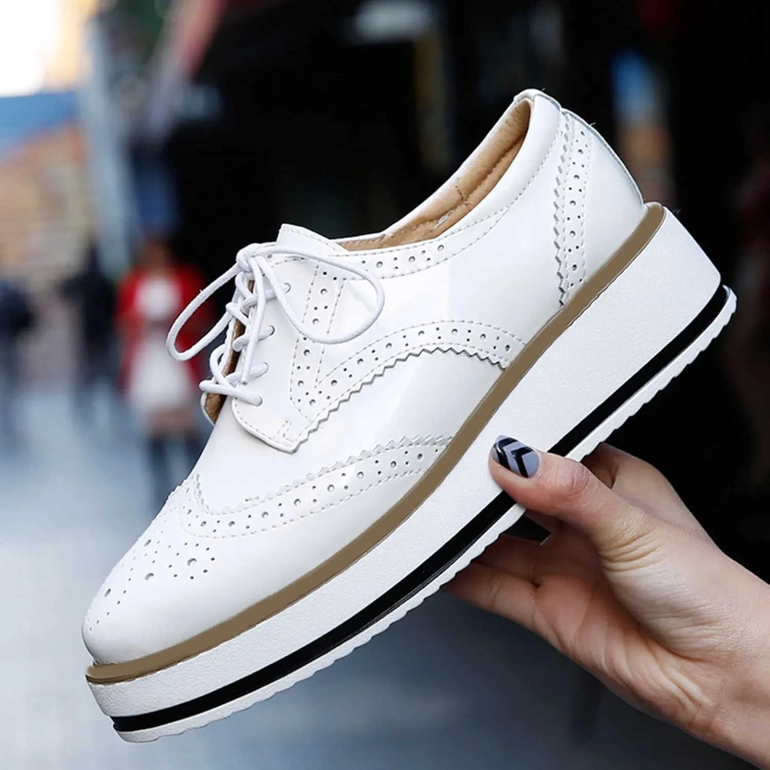 SHEMEE Women's Platform Low Heels Flat Lace Up Wingtip Oxfords Pumps Wedge Vintage Round Toe Brogues Dress Shoes
