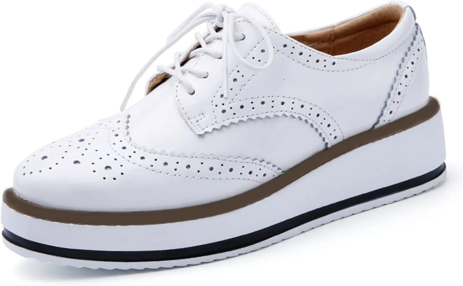 SHEMEE Women's Platform Low Heels Flat Lace Up Wingtip Oxfords Pumps Wedge Vintage Round Toe Brogues Dress Shoes