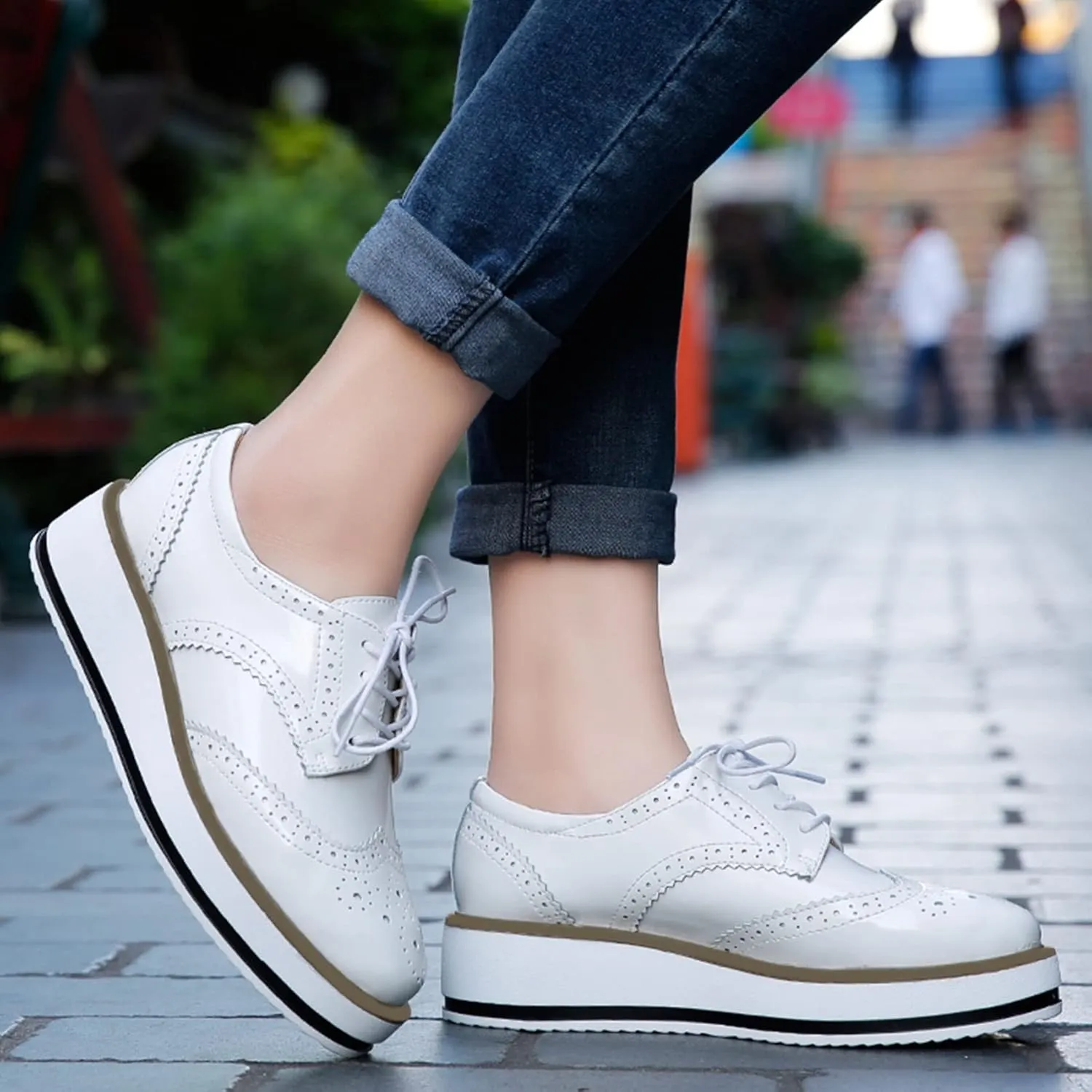 SHEMEE Women's Platform Low Heels Flat Lace Up Wingtip Oxfords Pumps Wedge Vintage Round Toe Brogues Dress Shoes