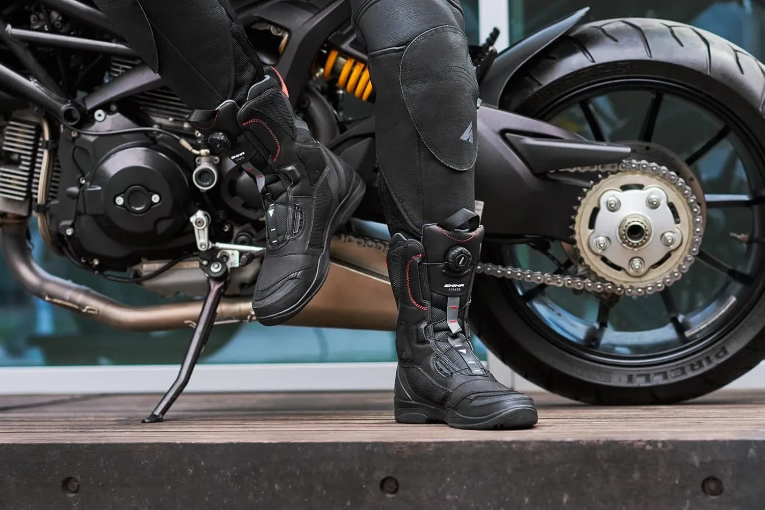 SHIMA STRATO LADY Motorcycle Boots for Women - Vented, Reinforced Lightweight Long Biker Riding Boots with ATOP Fast-Closure System, Ankle Protection, Non-slip Sole, Reflective Panels (Black, 7)
