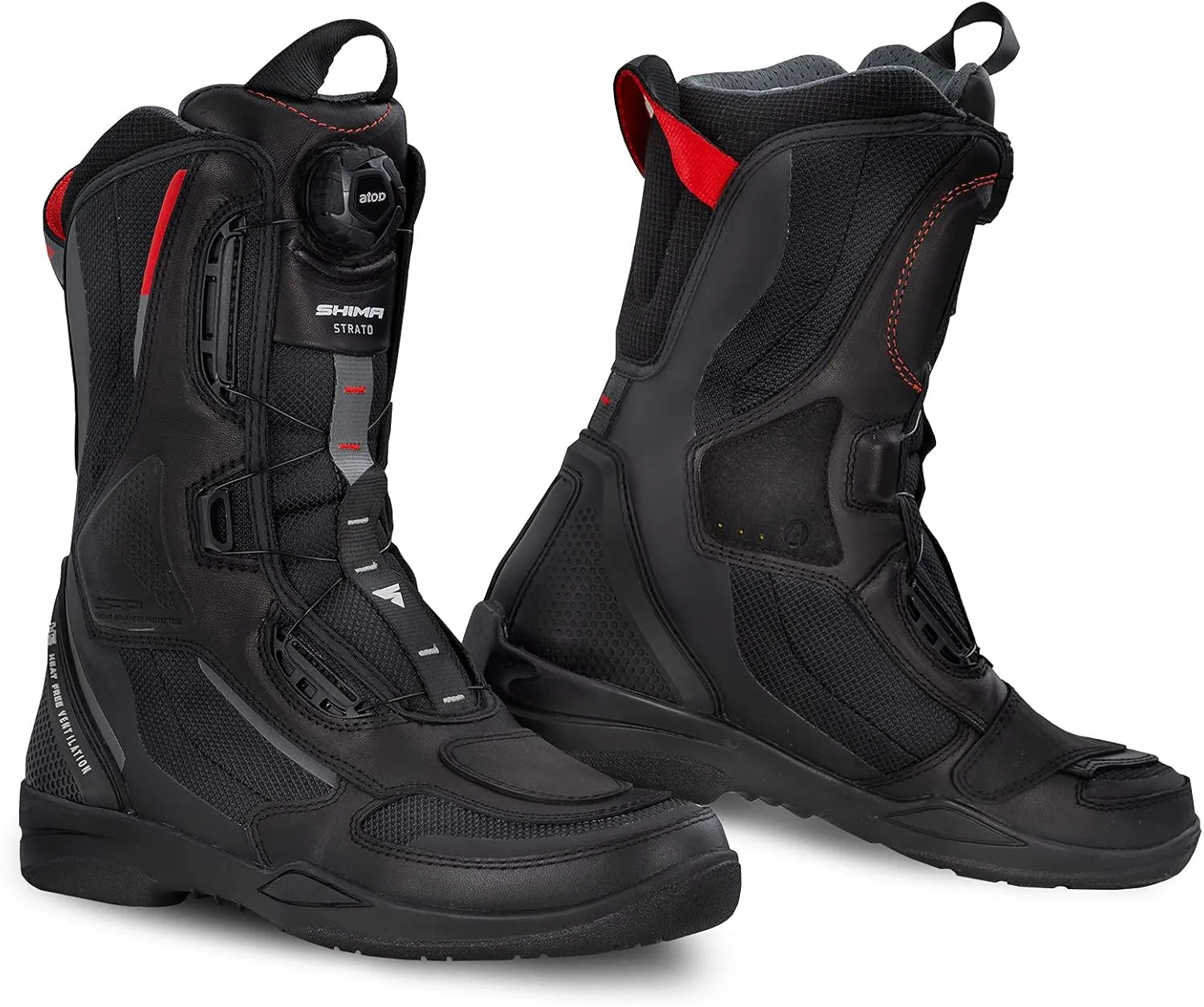 SHIMA STRATO LADY Motorcycle Boots for Women - Vented, Reinforced Lightweight Long Biker Riding Boots with ATOP Fast-Closure System, Ankle Protection, Non-slip Sole, Reflective Panels (Black, 7)