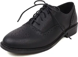 SHODENSE Women lace Up Oxford Loafers Low Chunky Heel Perforated Oxfords Brogue Wingtip Vintage Round Toe Saddle Shoes 2” Block Heel Dress Pumps Matte Office Ladies Retro Classic Comfy 5-10 M US