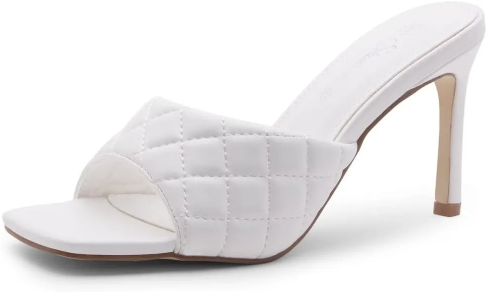 Shoe Land Melrose Women's High Heels Stiletto Heeled Slides, Square Open Toe One Band Slip-On Heeled Mules – Dressy Clear Heeled Sandals for Prom Party Wedding and Vacation
