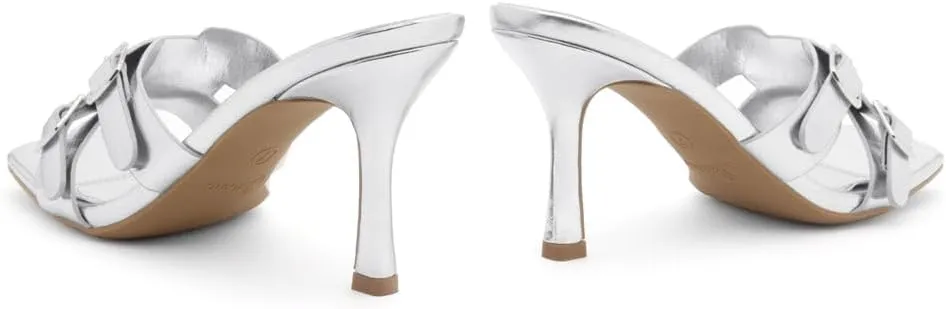 Shoe Land Melrose Women's High Heels Stiletto Heeled Slides, Square Open Toe One Band Slip-On Heeled Mules – Dressy Clear Heeled Sandals for Prom Party Wedding and Vacation