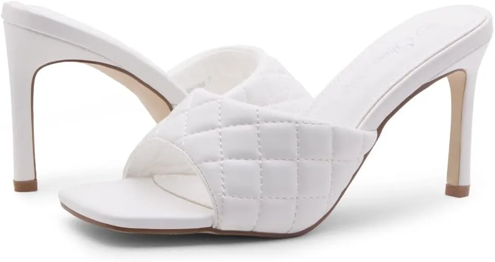 Shoe Land Melrose Women's High Heels Stiletto Heeled Slides, Square Open Toe One Band Slip-On Heeled Mules – Dressy Clear Heeled Sandals for Prom Party Wedding and Vacation