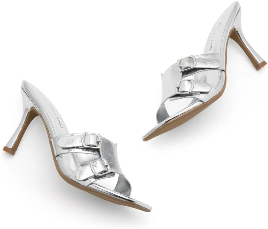 Shoe Land Melrose Women's High Heels Stiletto Heeled Slides, Square Open Toe One Band Slip-On Heeled Mules – Dressy Clear Heeled Sandals for Prom Party Wedding and Vacation