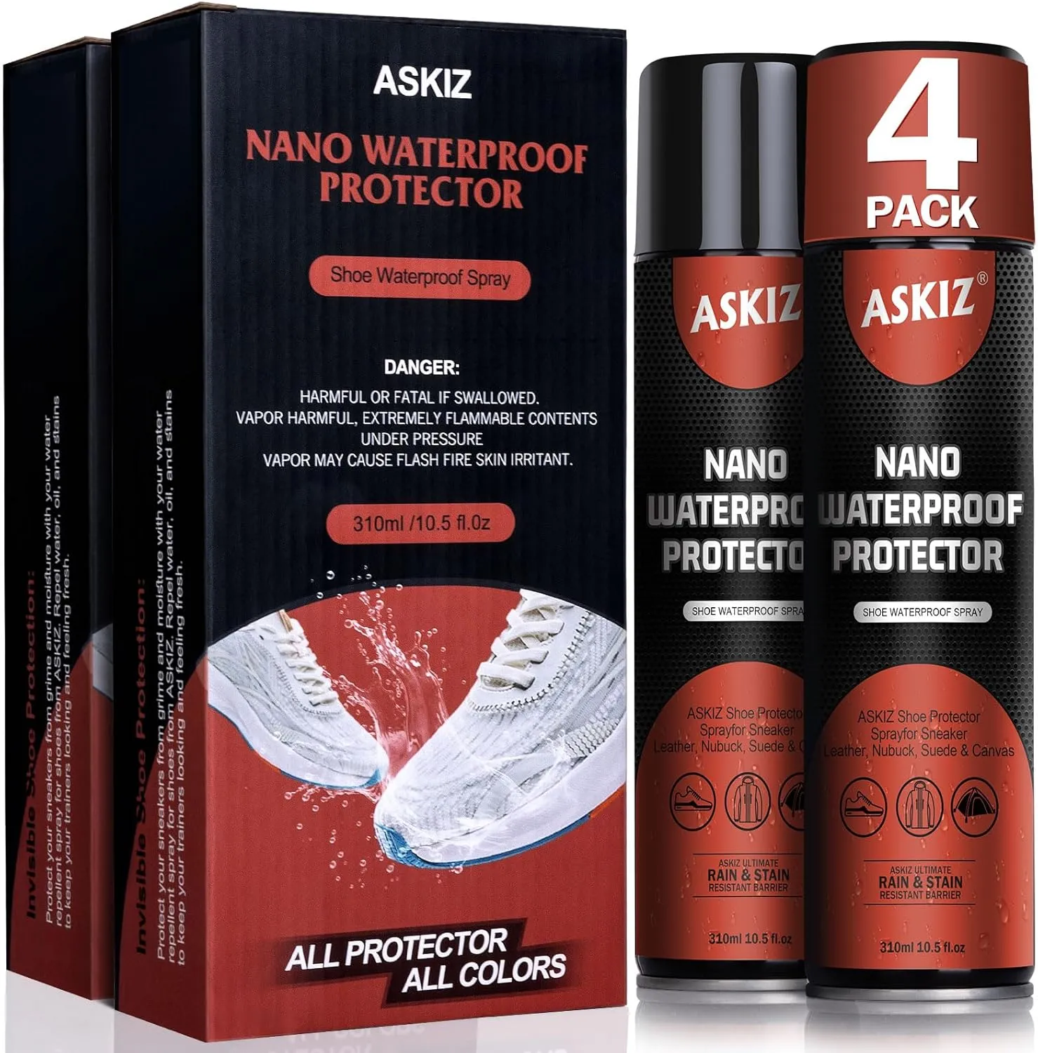 Shoe Protector Spray,10.5 OZ Rain & Stain Waterproof Spray for Shoes - Suede Protector Spray for Sneaker, Leather, Boots, Nubuck, Fabric, Canvas, White Shoe and Rain Protection (4 Pack)