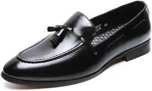 Shoes Dress Oxford for Men Slip On Pointed Burnished Toe with Tassel Apron Toe Loafer Low Top Slip Resistant Block Heel Non Slip Rubber Sole Walking