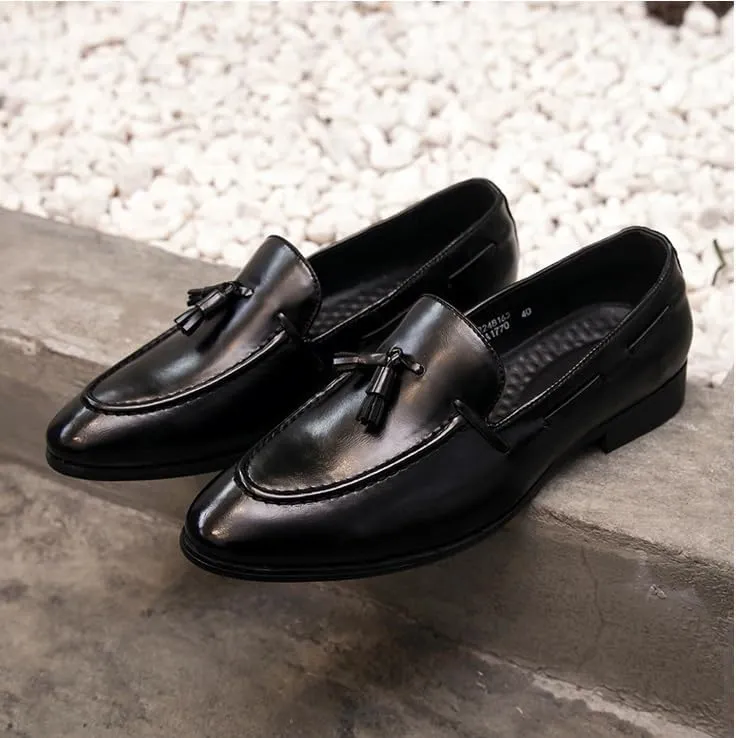 Shoes Dress Oxford for Men Slip On Pointed Burnished Toe with Tassel Apron Toe Loafer Low Top Slip Resistant Block Heel Non Slip Rubber Sole Walking