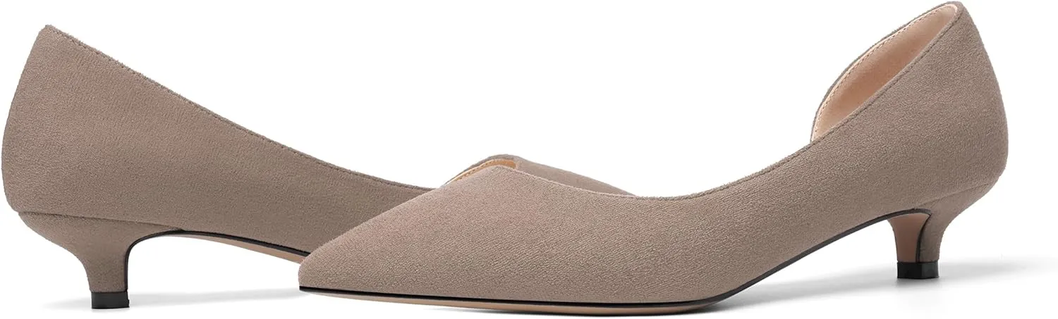 SHOWFOREST Womens Solid Suede Dress Slip On Work Pointed Toe Kitten Low Heel Pumps Shoes 1.5 Inch