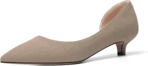 SHOWFOREST Womens Solid Suede Dress Slip On Work Pointed Toe Kitten Low Heel Pumps Shoes 1.5 Inch