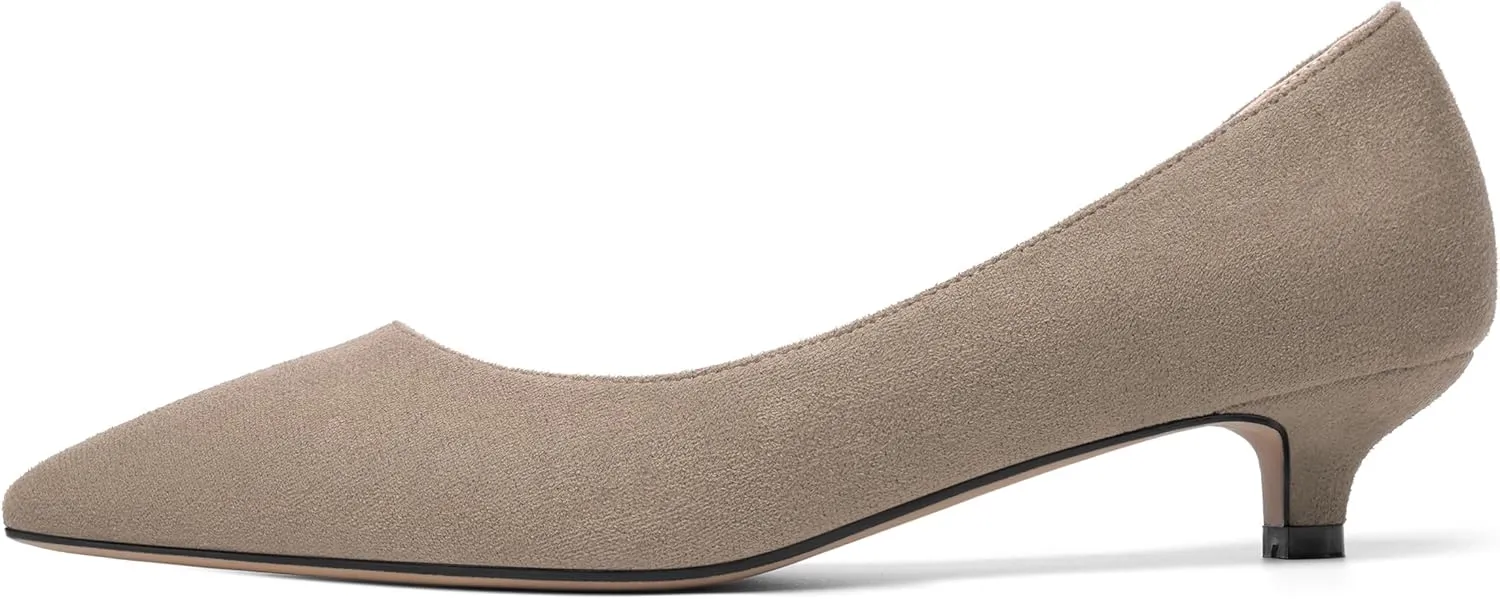 SHOWFOREST Womens Solid Suede Dress Slip On Work Pointed Toe Kitten Low Heel Pumps Shoes 1.5 Inch