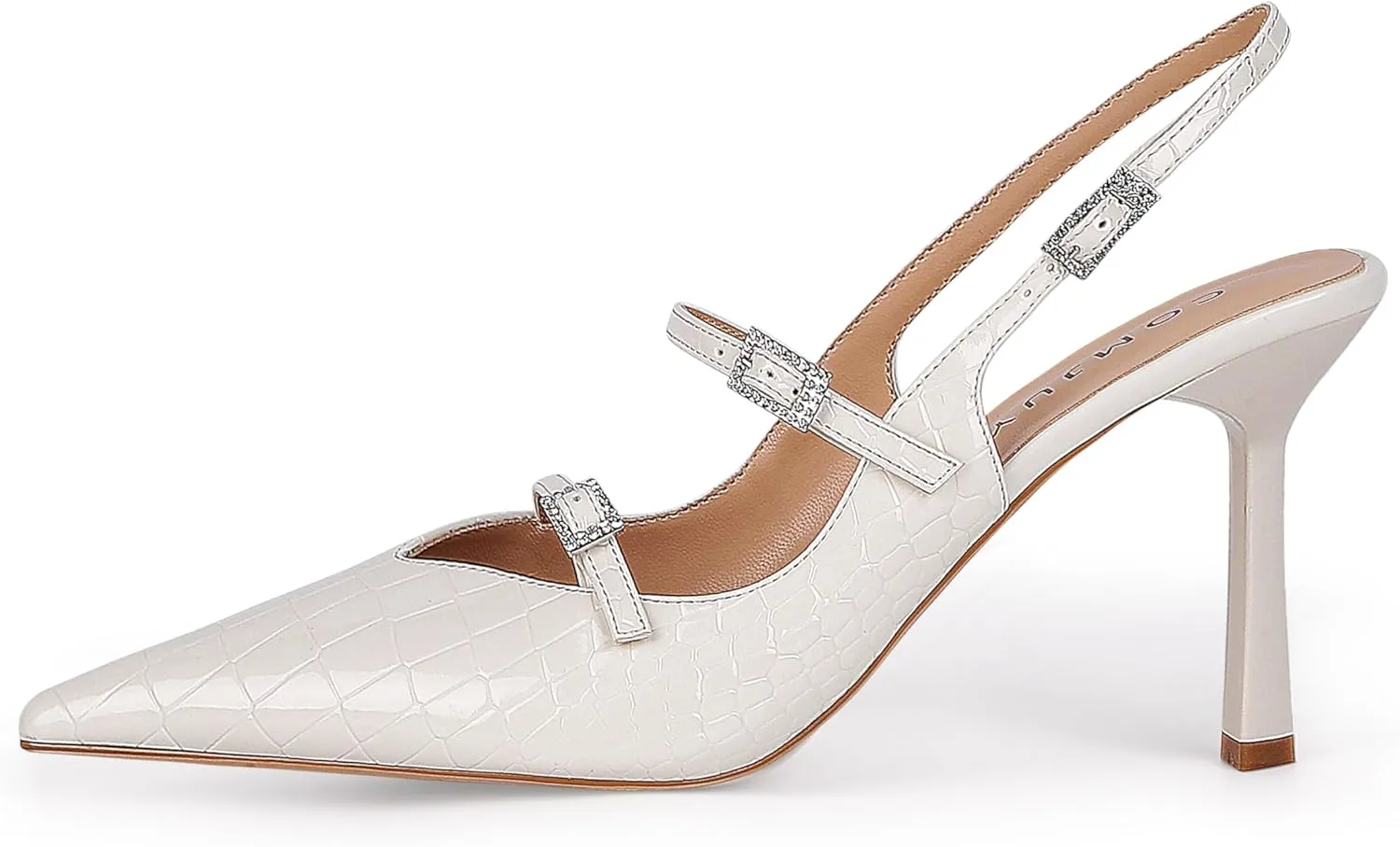 Slingback Heels for Women with Crystal Straps Pointed Toe Dress Sandals with Kitten Heel for Wedding Office Party or Formal Events