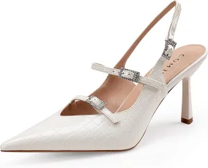 Slingback Heels for Women with Crystal Straps Pointed Toe Dress Sandals with Kitten Heel for Wedding Office Party or Formal Events