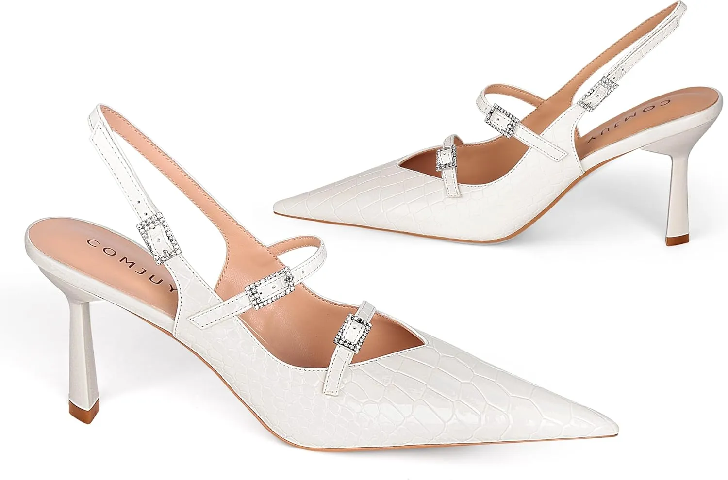 Slingback Heels for Women with Crystal Straps Pointed Toe Dress Sandals with Kitten Heel for Wedding Office Party or Formal Events