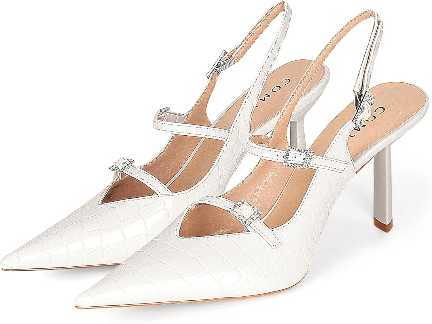 Slingback Heels for Women with Crystal Straps Pointed Toe Dress Sandals with Kitten Heel for Wedding Office Party or Formal Events