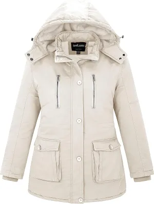 Soularge Women's Winter Plus Size Thickened Cotton Coat with Detachable Hood