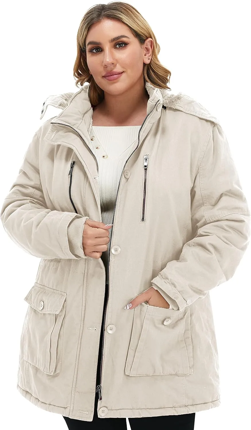 Soularge Women's Winter Plus Size Thickened Cotton Coat with Detachable Hood