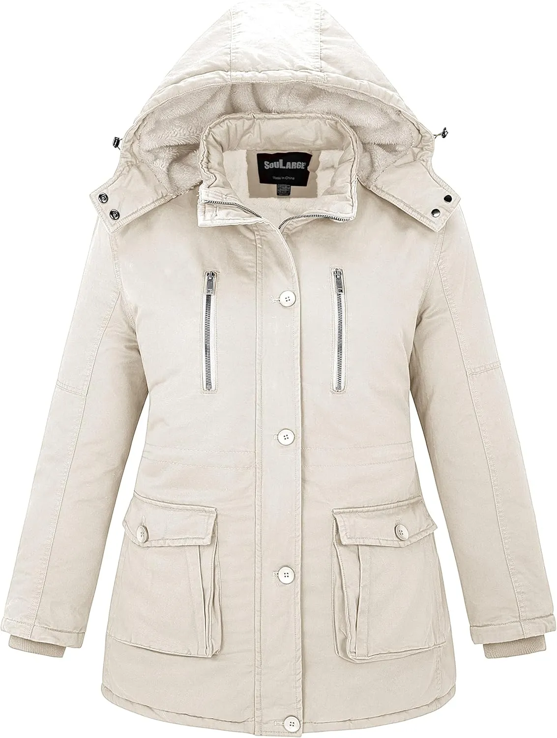Soularge Women's Winter Plus Size Thickened Cotton Coat with Detachable Hood