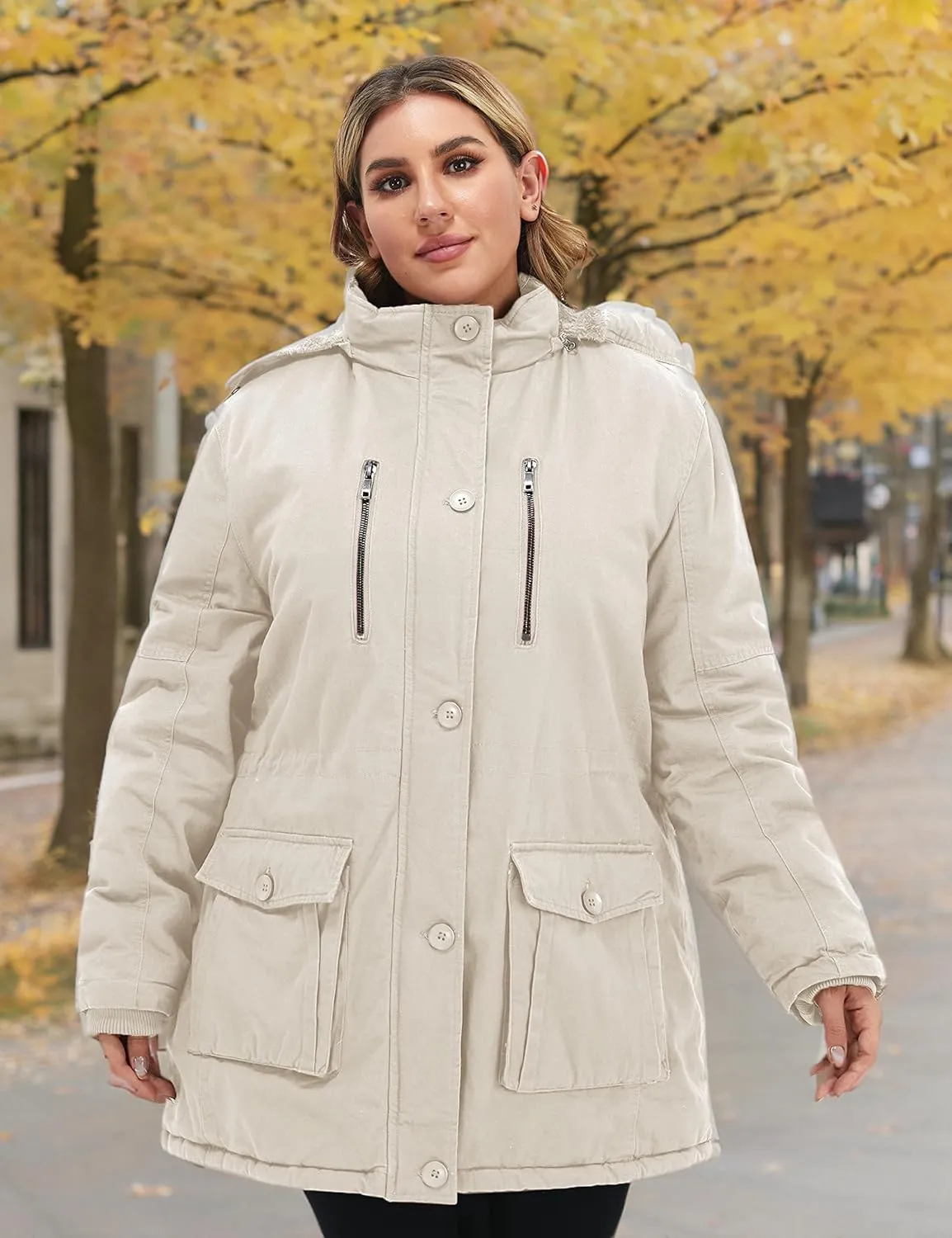 Soularge Women's Winter Plus Size Thickened Cotton Coat with Detachable Hood