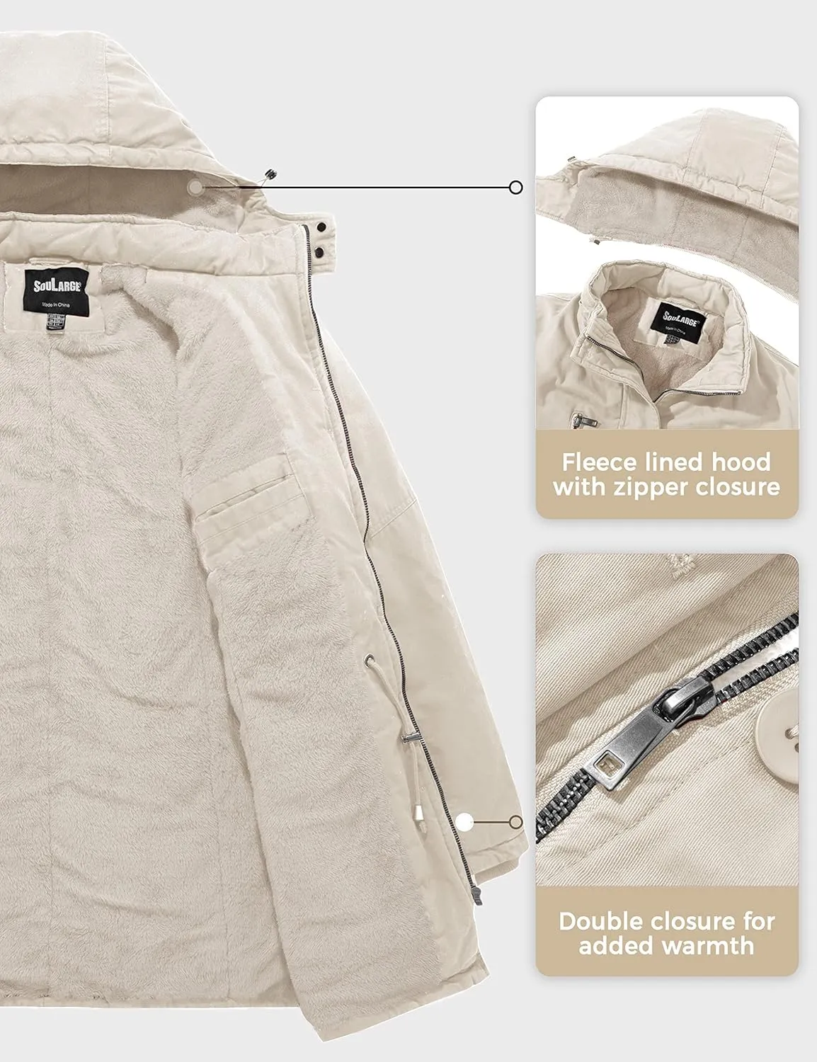 Soularge Women's Winter Plus Size Thickened Cotton Coat with Detachable Hood