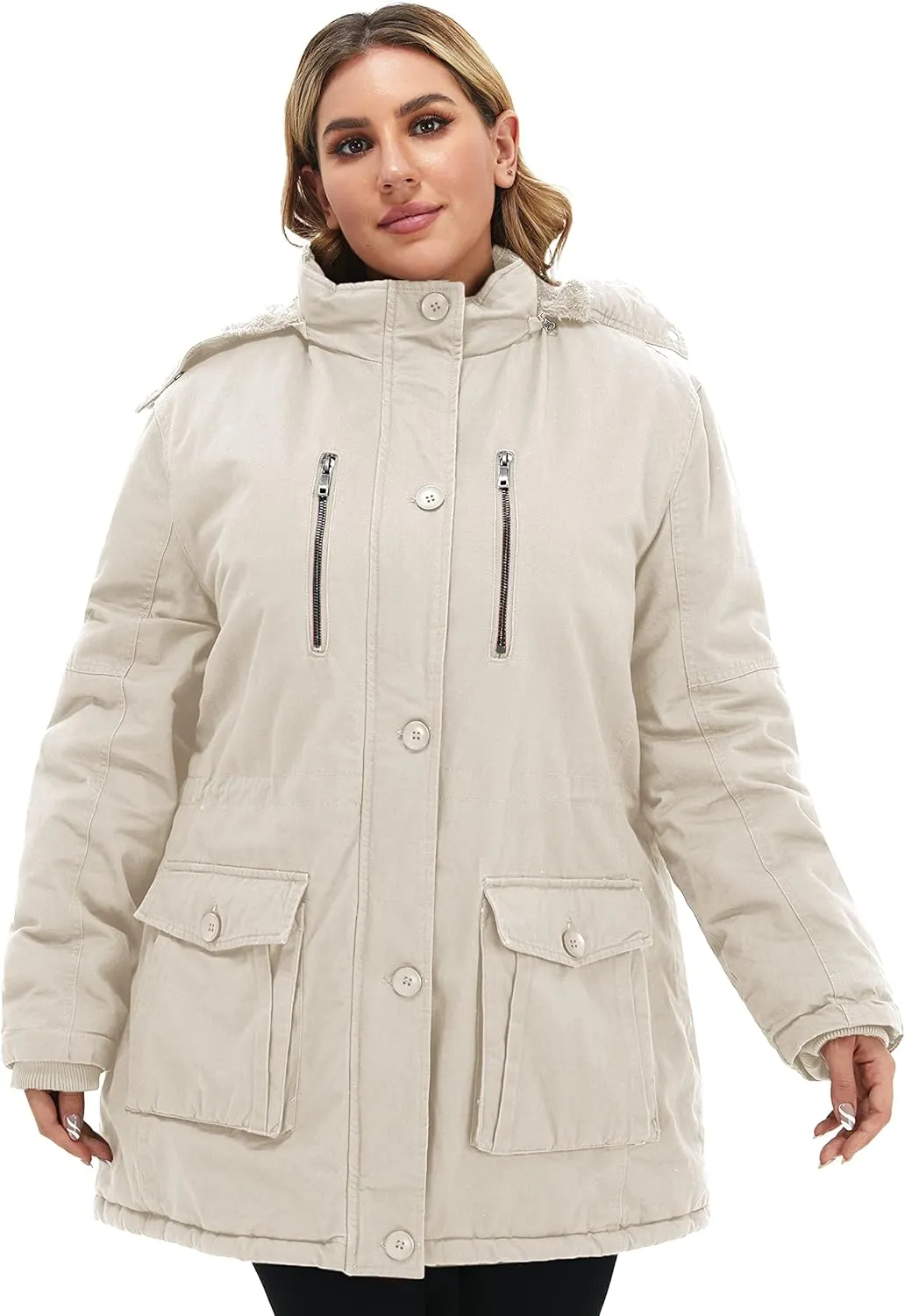 Soularge Women's Winter Plus Size Thickened Cotton Coat with Detachable Hood