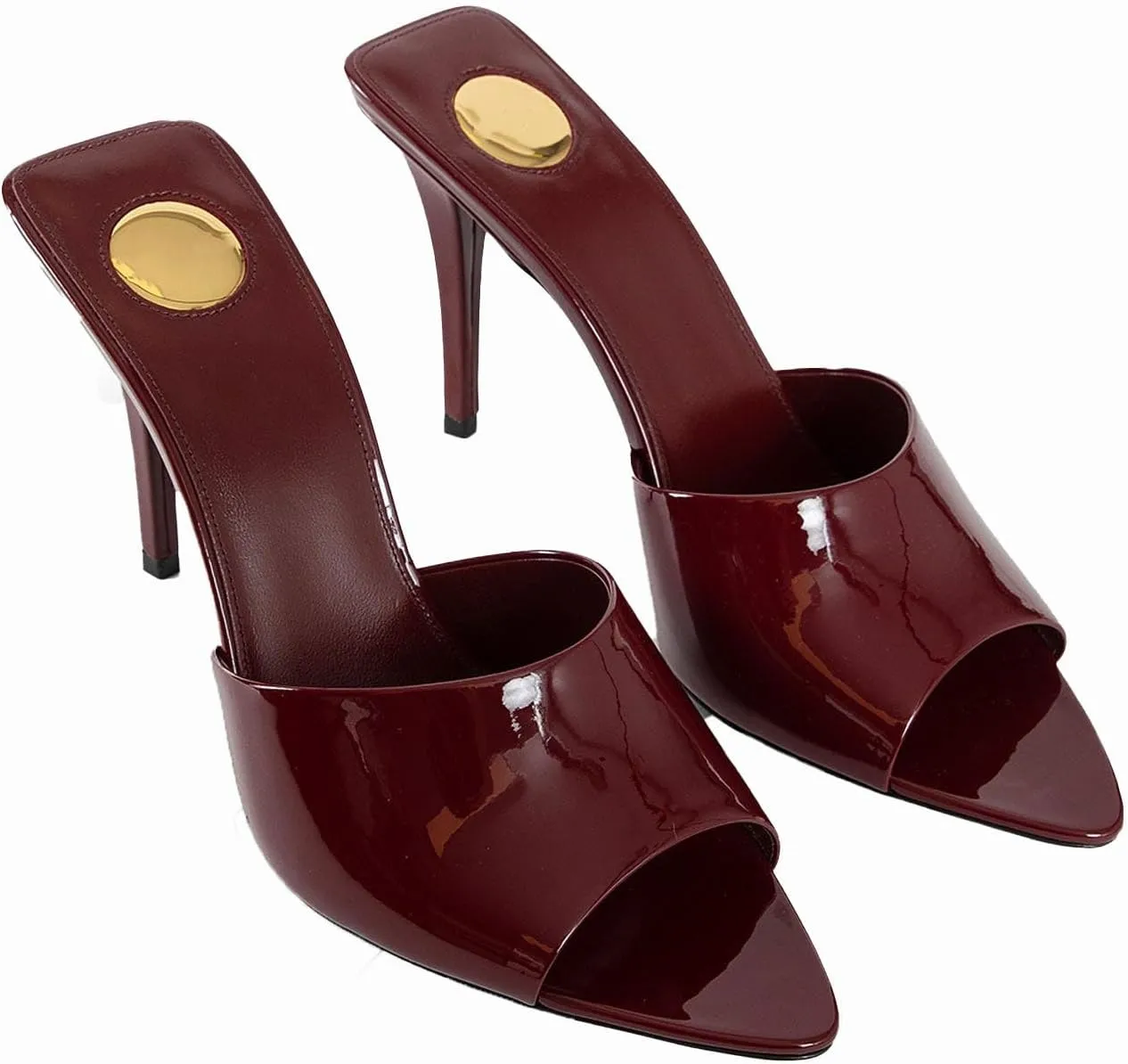 Stiletto High Heel Mules for Women Open Peep Pointed Toe Heeled Sandals Patent Leather Slip On Slingback Mule Dress Party Pumps