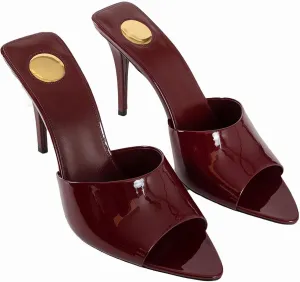 Stiletto High Heel Mules for Women Open Peep Pointed Toe Heeled Sandals Patent Leather Slip On Slingback Mule Dress Party Pumps