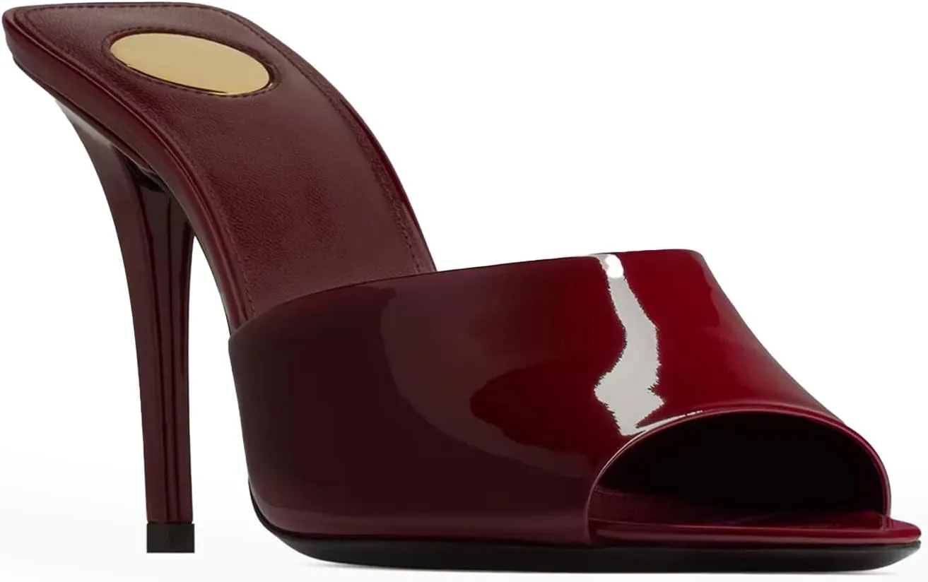 Stiletto High Heel Mules for Women Open Peep Pointed Toe Heeled Sandals Patent Leather Slip On Slingback Mule Dress Party Pumps