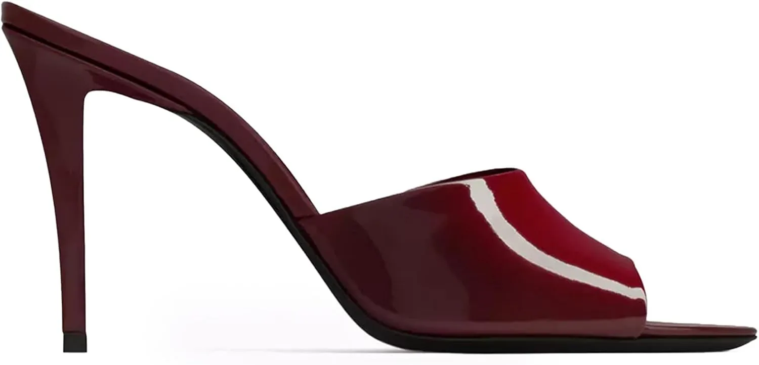 Stiletto High Heel Mules for Women Open Peep Pointed Toe Heeled Sandals Patent Leather Slip On Slingback Mule Dress Party Pumps