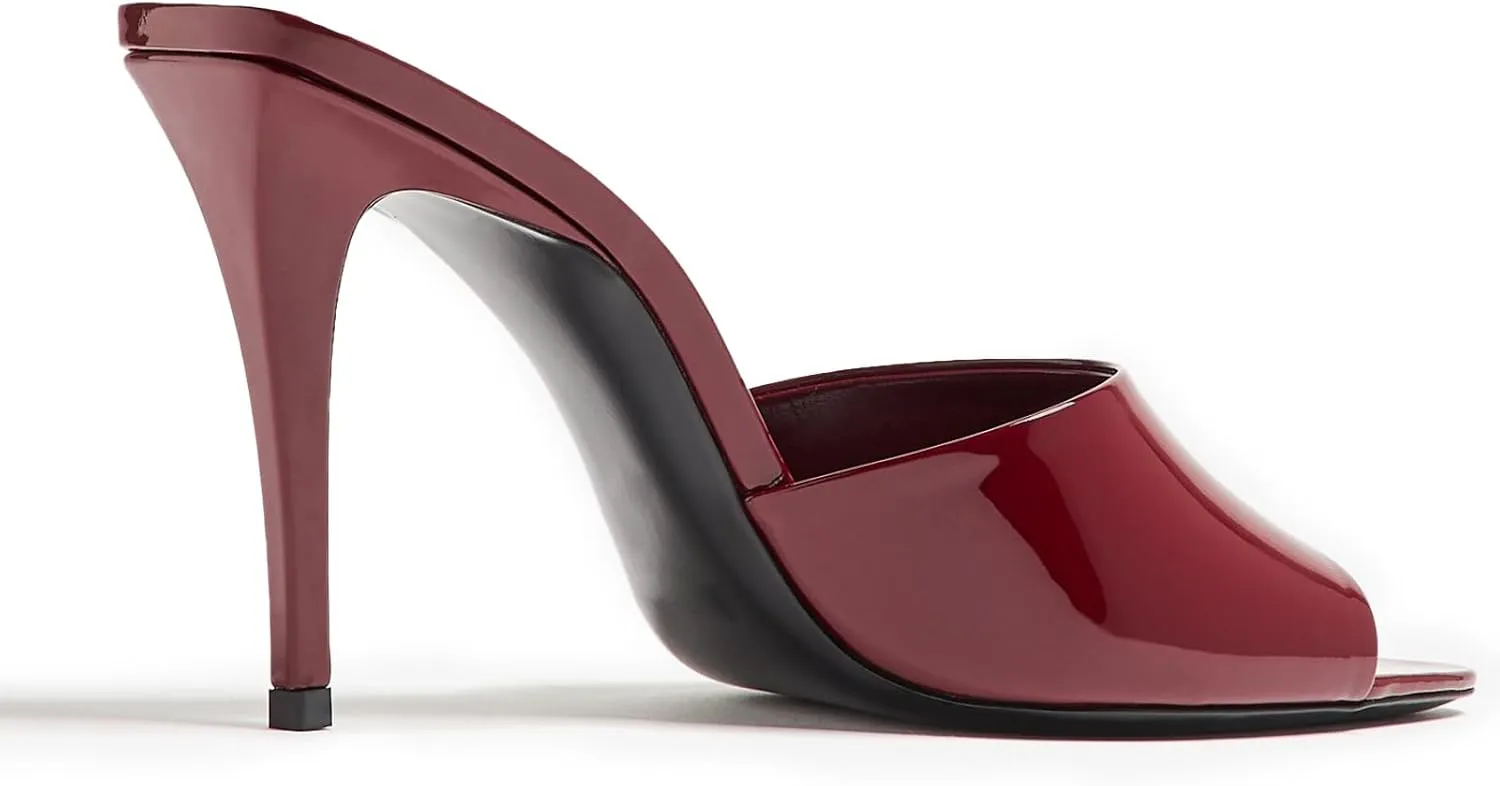 Stiletto High Heel Mules for Women Open Peep Pointed Toe Heeled Sandals Patent Leather Slip On Slingback Mule Dress Party Pumps