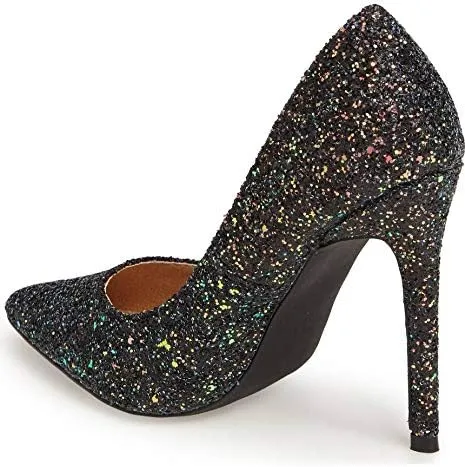 Susan Black Multi Sparkling Glitter Pointy Toe Stiletto Pumps