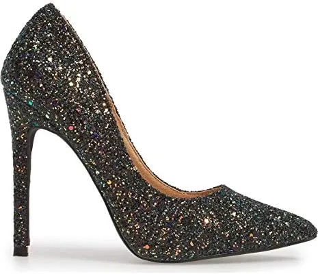 Susan Black Multi Sparkling Glitter Pointy Toe Stiletto Pumps