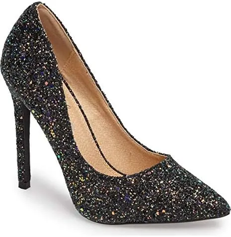 Susan Black Multi Sparkling Glitter Pointy Toe Stiletto Pumps