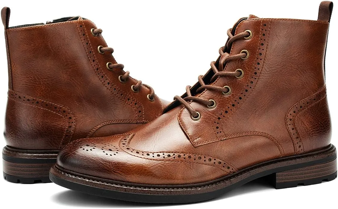 Temeshu Men's Wingtip Oxford Boot Side Zip Ankle Motorcycle Boots MS07