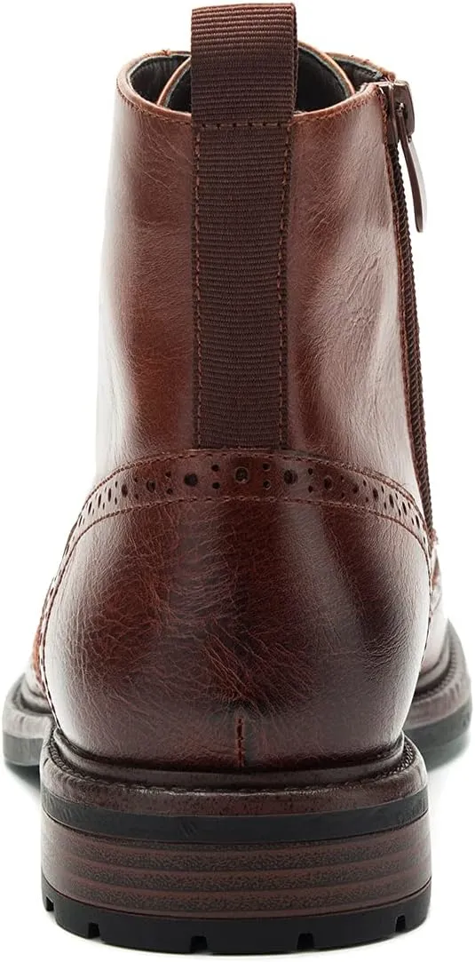 Temeshu Men's Wingtip Oxford Boot Side Zip Ankle Motorcycle Boots MS07