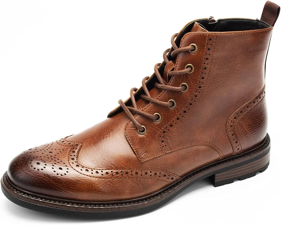 Temeshu Men's Wingtip Oxford Boot Side Zip Ankle Motorcycle Boots MS07