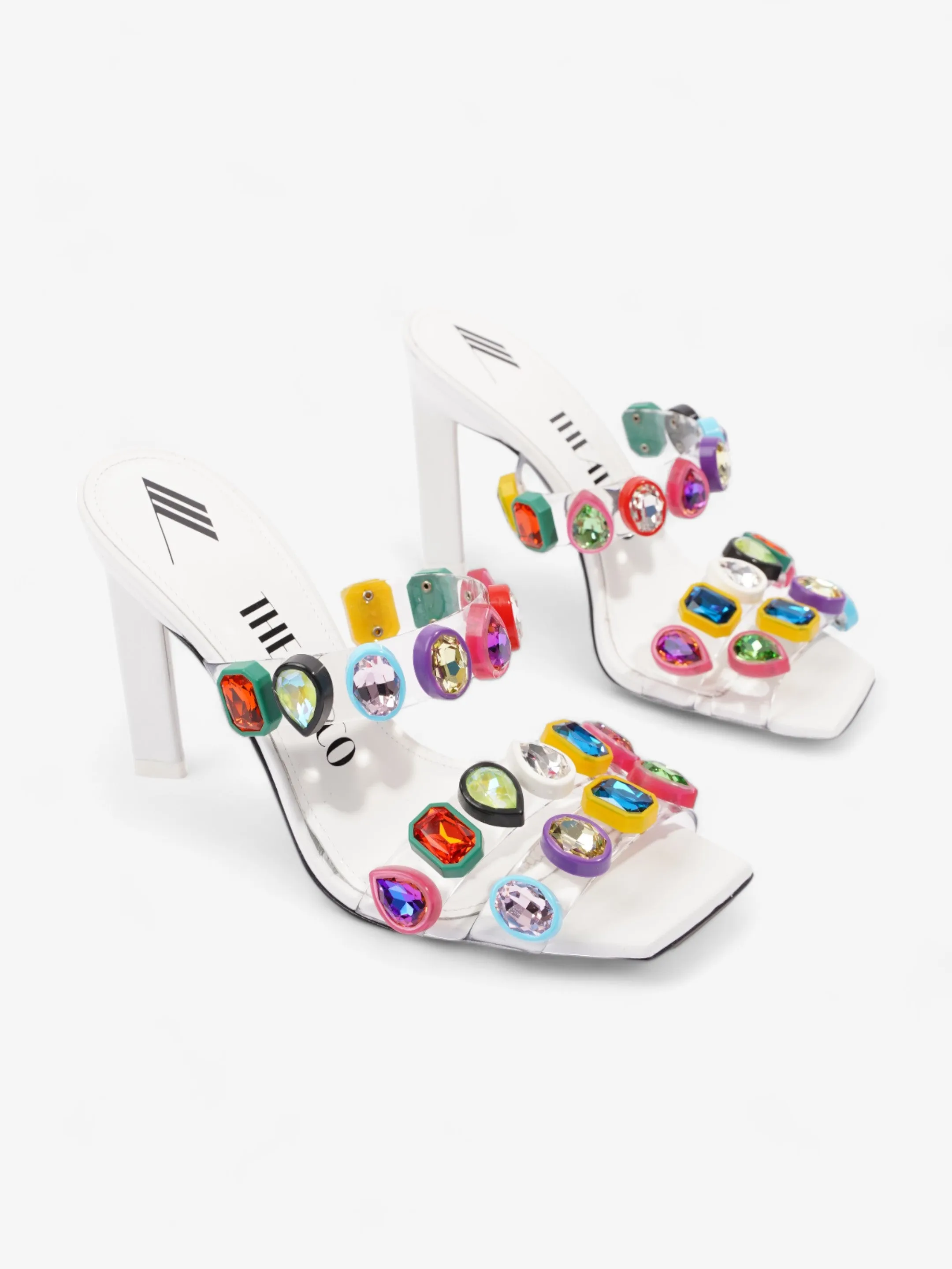 The Attico Nanci Embellished Heeled Mule 100mm White / Multi leather EU 37 UK 4