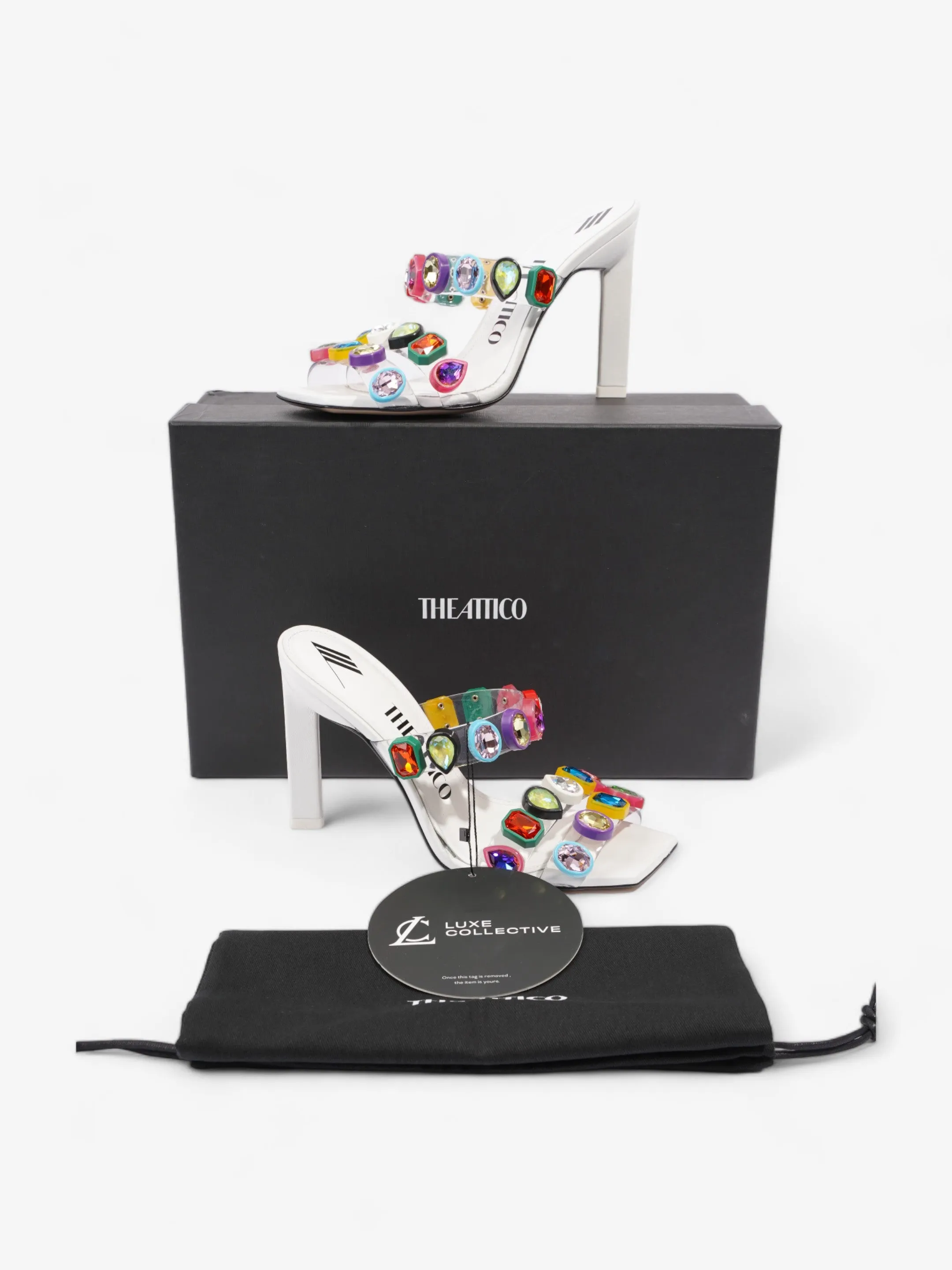 The Attico Nanci Embellished Heeled Mule 100mm White / Multi leather EU 37 UK 4