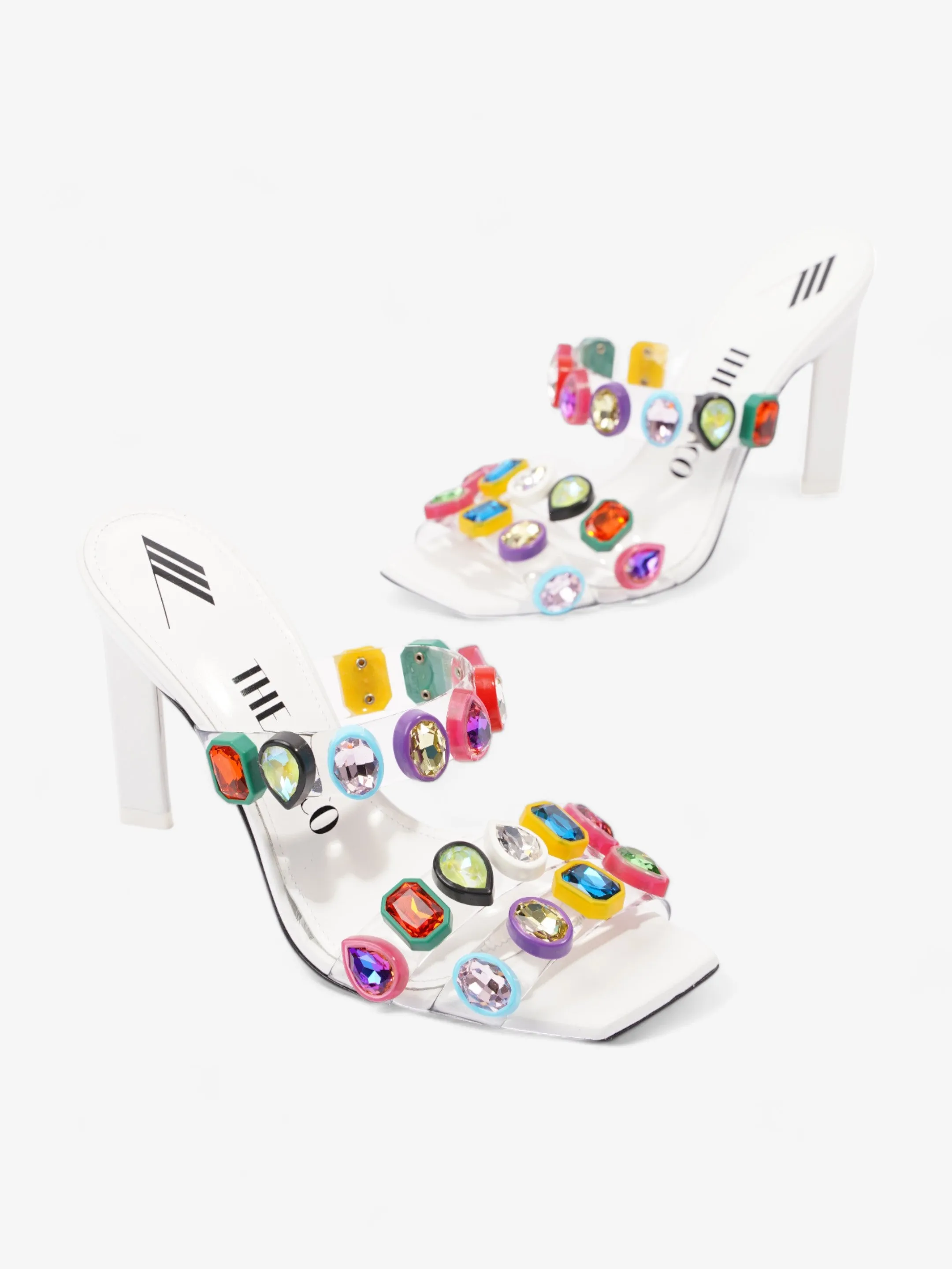 The Attico Nanci Embellished Heeled Mule 100mm White / Multi leather EU 37 UK 4