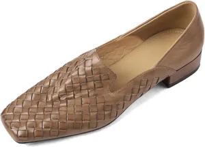 TinaCus Genuine Leather Women's Square Toe Handmade Loafer Flats Shoes