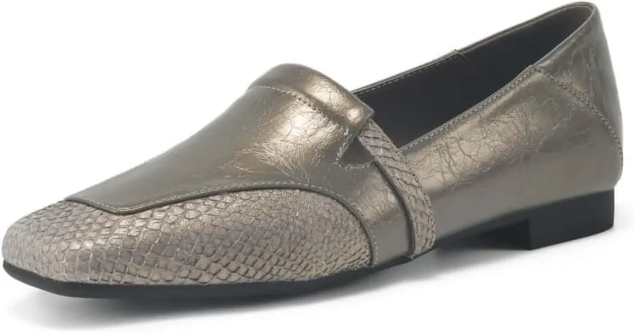 TinaCus Handmade Women's Genuine Leather Patchwork Square Toe Slip-on Loafer Flats